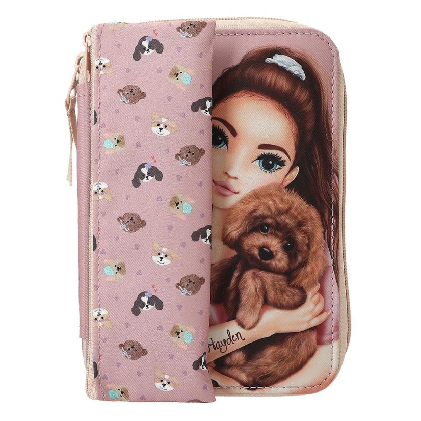 Single-layer pencil case with accessories and Kitty & Doggy pocket