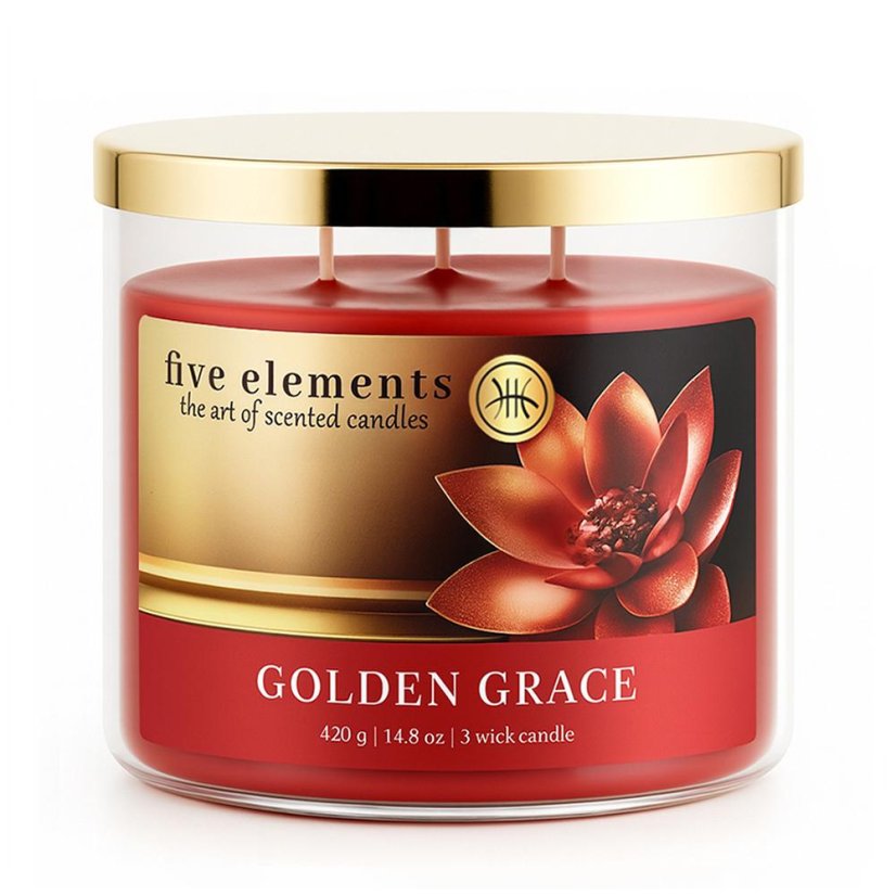 Świeca zapachowa Five Elements Golden Grace, 420 g, 3 knoty