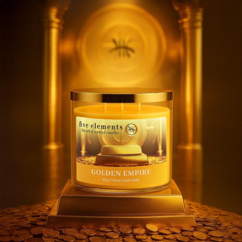 Świeca zapachowa Five Elements Golden Empire, 420 g, 3 knoty