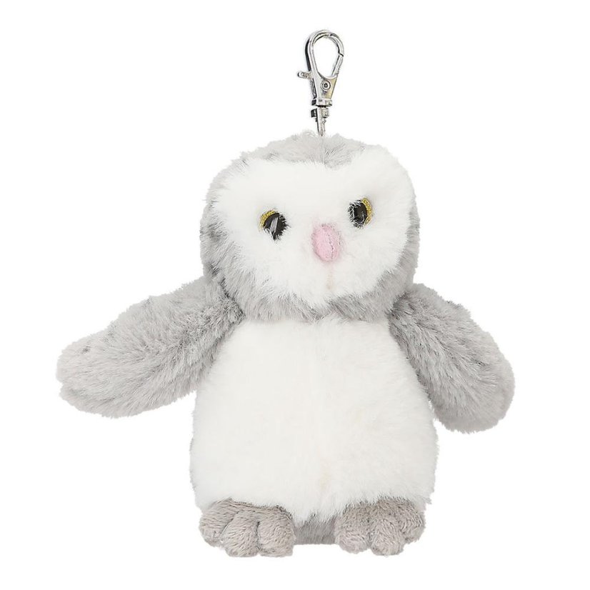 Snukis plush owl with carabiner, gray