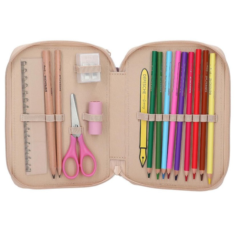 Single-layer pencil case with accessories and Kitty & Doggy pocket