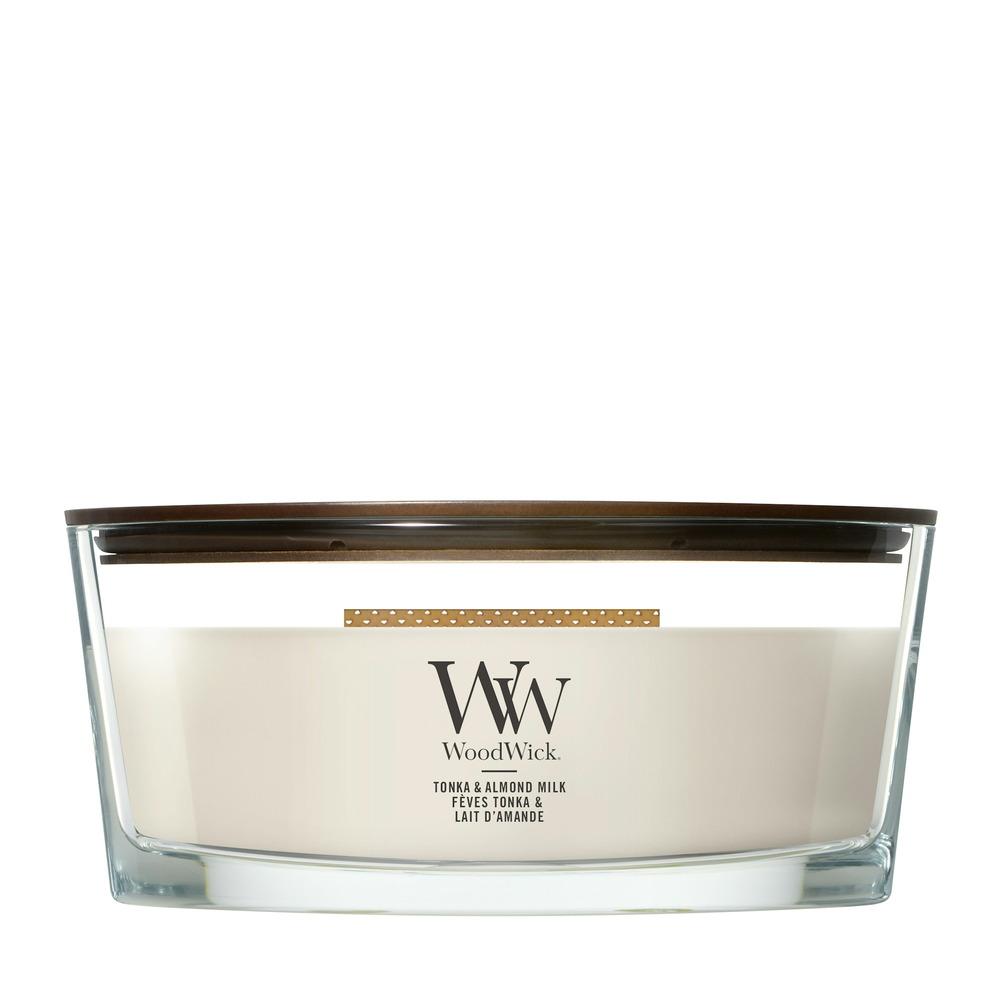 Svíčka WoodWick loď, Tonka & Almond Milk