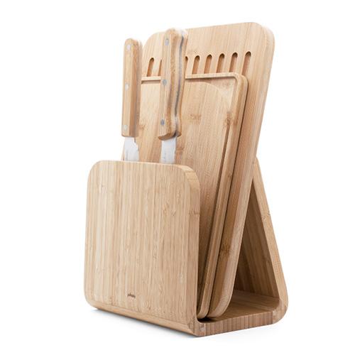 Prkénko na krájení NBA230, sada 2 ks, se stojanem a 2 noži, hnědá, bambus, Pebbly