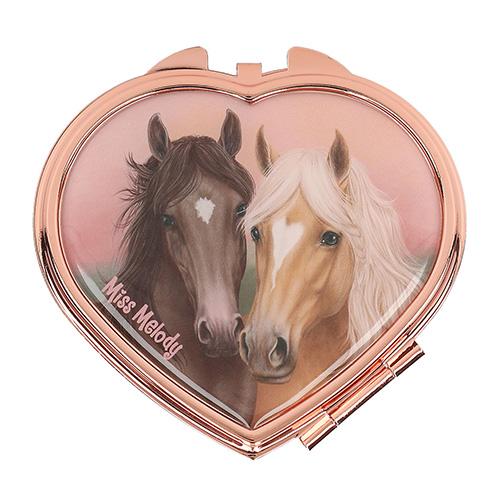 Krabička se zrcátkem Miss Melody, dva hnědí koníci