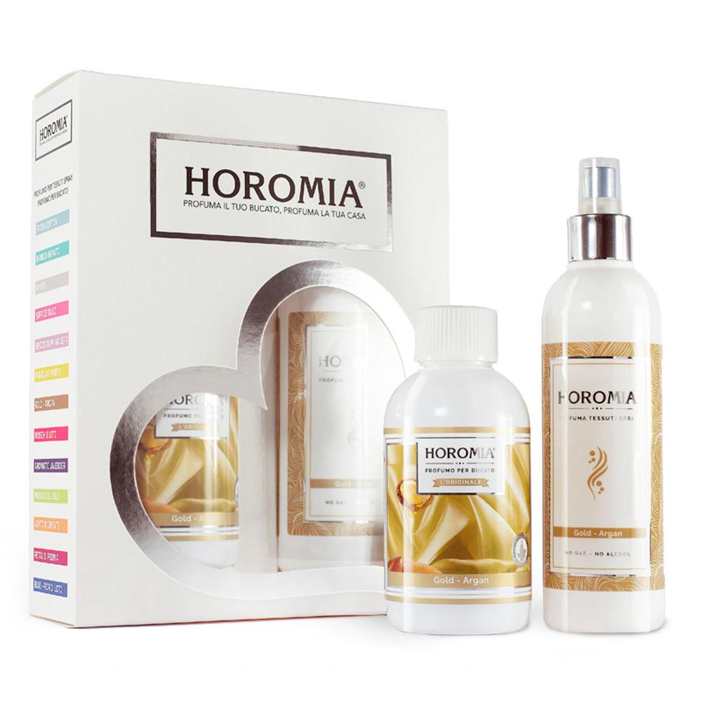 Horomia Kazeta Horotwins Gold Argan parfém na prádlo 250 ml + parfémový sprej na textil 250 ml