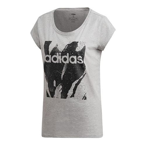 Dámské tričko Adidas Essentials All Over Print - Dámské volnočasové tričko Essentials All Over Print s krátkým rukávem a potiskem na přední straně od značky Adidas, šedé provedení. - 2718429
