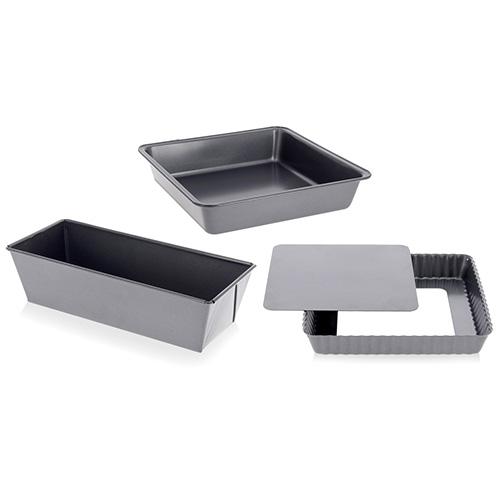 de Buyer Sada na pečení 4713.03 box HOMEBAKING: hranaté formy 1x skládaná čtvercová 1x čtvercová a 1x obdélníková forma
