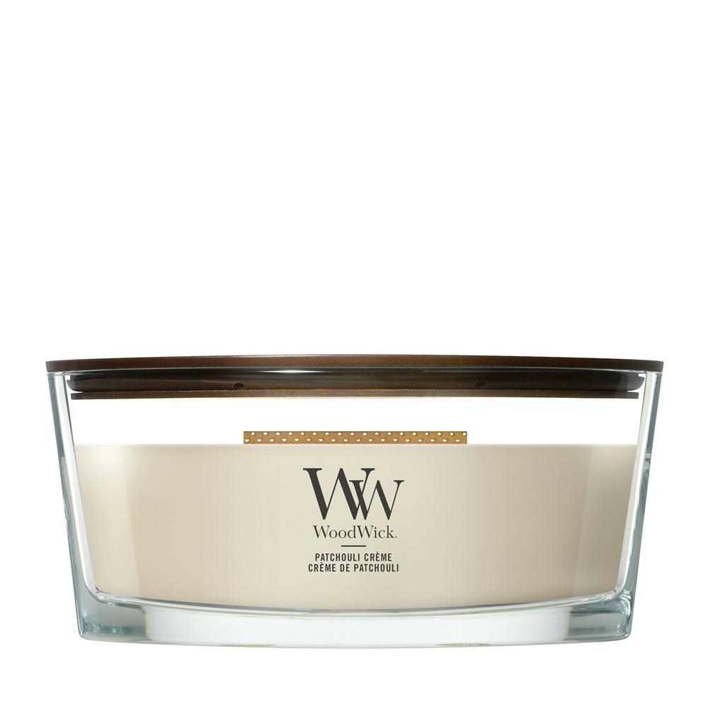 Svíčka WoodWick loď, Patchouli Créme