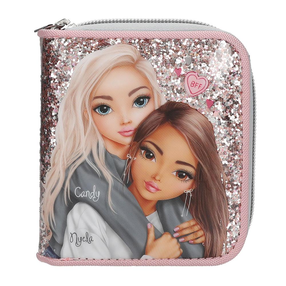 Peněženka na zip a cvoček Top Model MY BFF Třpytivá růžovo šedá peněženka TOP Model s motivem Candy a Nyely praktickým uspořádáním a prostorem na mince bankovky i karty.